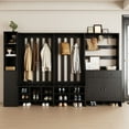 thumbnail image 7 of RichYa 65"H Hall Tree with Bench & Shoe Storage,Freestanding Coat Rack with Narrow Cabinets for Entryway, Living Room, Black(D), 7 of 7