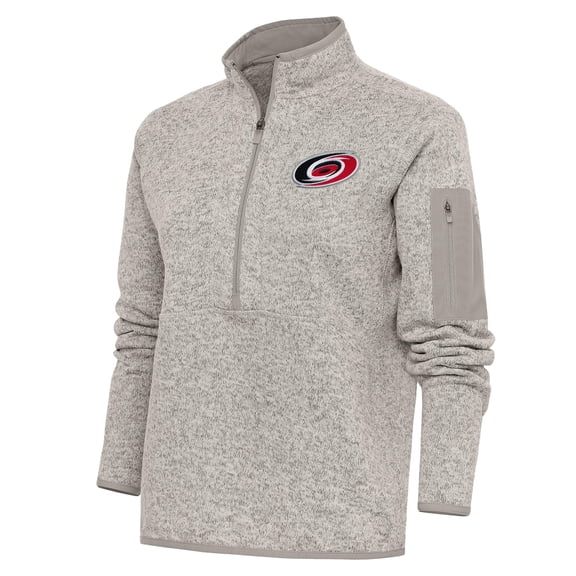 Women's Antigua Oatmeal Carolina Hurricanes Team Logo Fortune Quarter-Zip Jacket