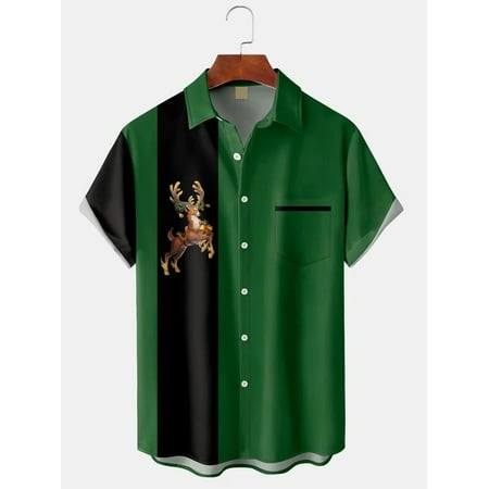 

MLFU Men s Christmas Print Casual Breathable Hawaiian Short Sleeve Shirt