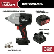 Hyper Tough 20V Max Brushless 1/2-inch Mid-Torque Cordless Impact Wrench with 4.0Ah Lithium-Ion Battery and Charger
