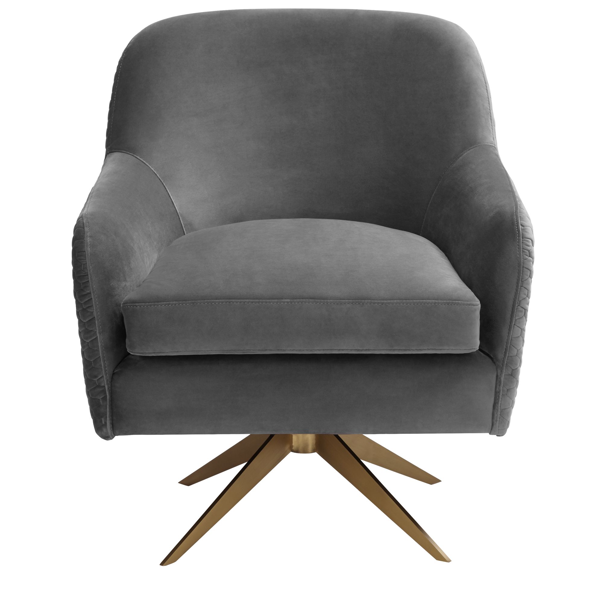 Studio 55D Ames Quilted Gray Velvet Swivel Chair