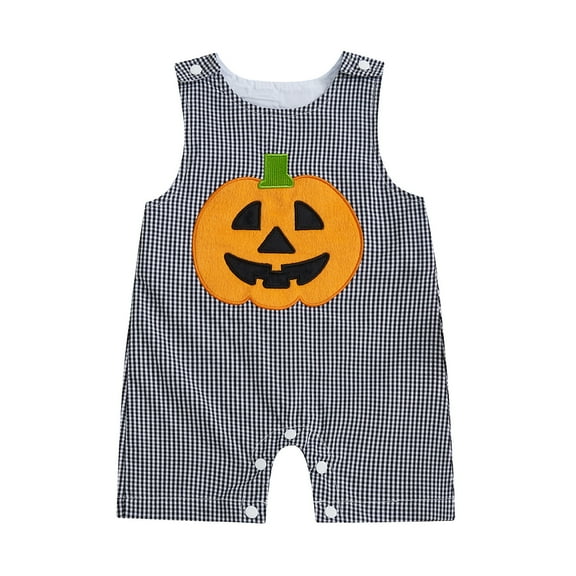 Gelikeya Halloween Baby Clothes Pumpkin Print Sleeveless Jumpsuit Bodysuit Boys Girls Toddler Rompers (Black, 12-18 Months)