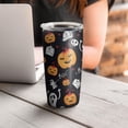 thumbnail image 4 of 20oz Tumblers Halloween Ghost Pumpkin Medley Pattern Stainless Steel Vacuum Insulated Double Wall Travel Tumbler Cups Mug with Lid and Straw,Cleaning Brush for Cold & Hot Drinks, 4 of 7
