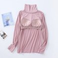 thumbnail image 6 of Women's Fall Long Sleeve Square Neck T Shirts with Built-in Shelf Bra Ribbed Knit Slim Fit Casual Basic Tops,Pink,XXL, 6 of 8