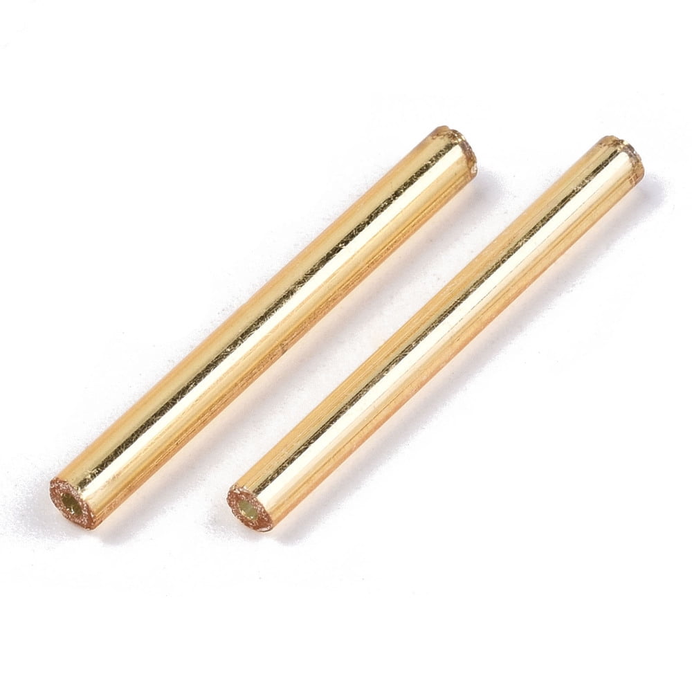 Electroplate Glass Bugle Beads Round Hole Metallic Colours Golden Plated 25x2.5mm Hole: 1mm about 1800pcs/bag