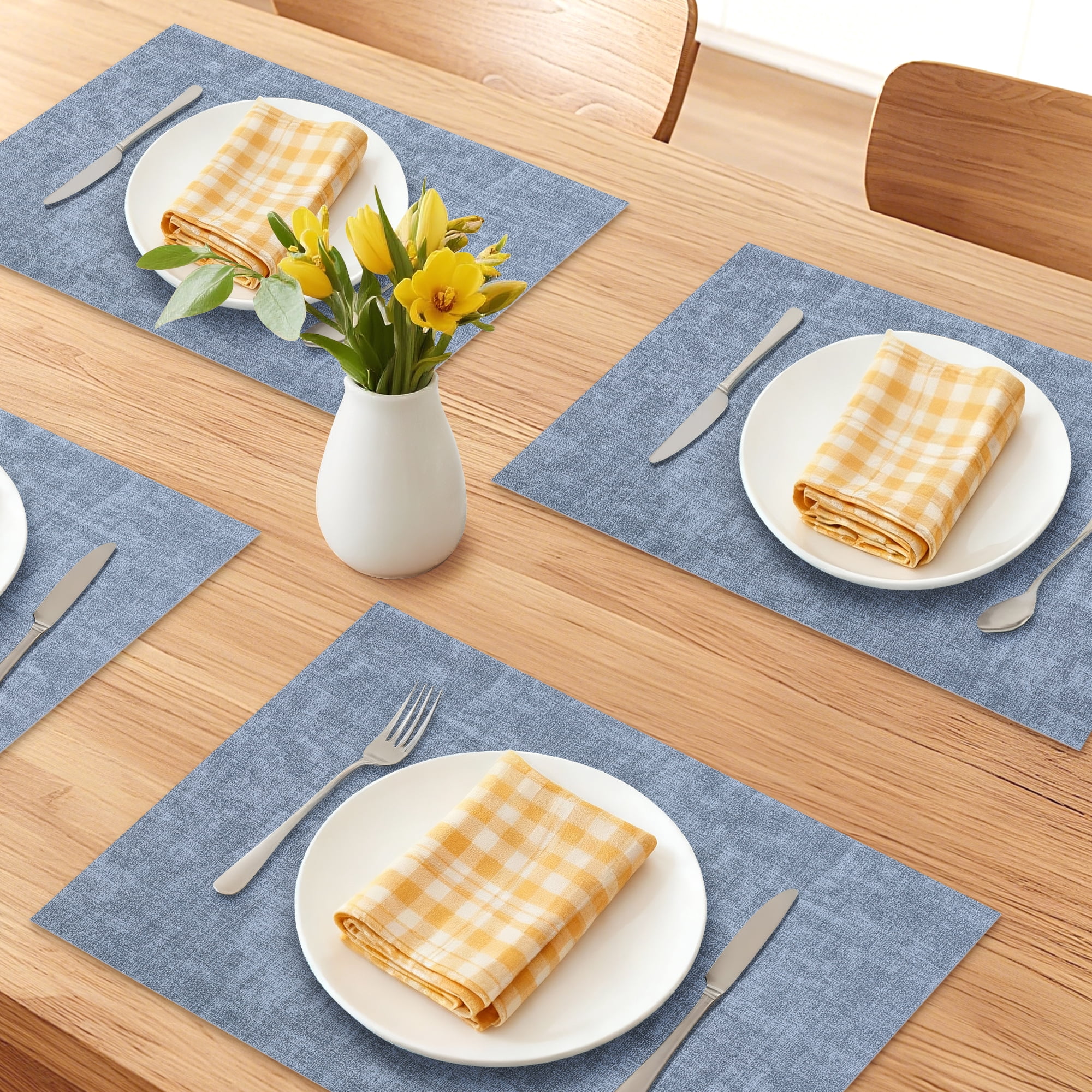Unique Bargains 6pcs Stylish Faux Leather Placemats Light Blue 16.9"x11.8"