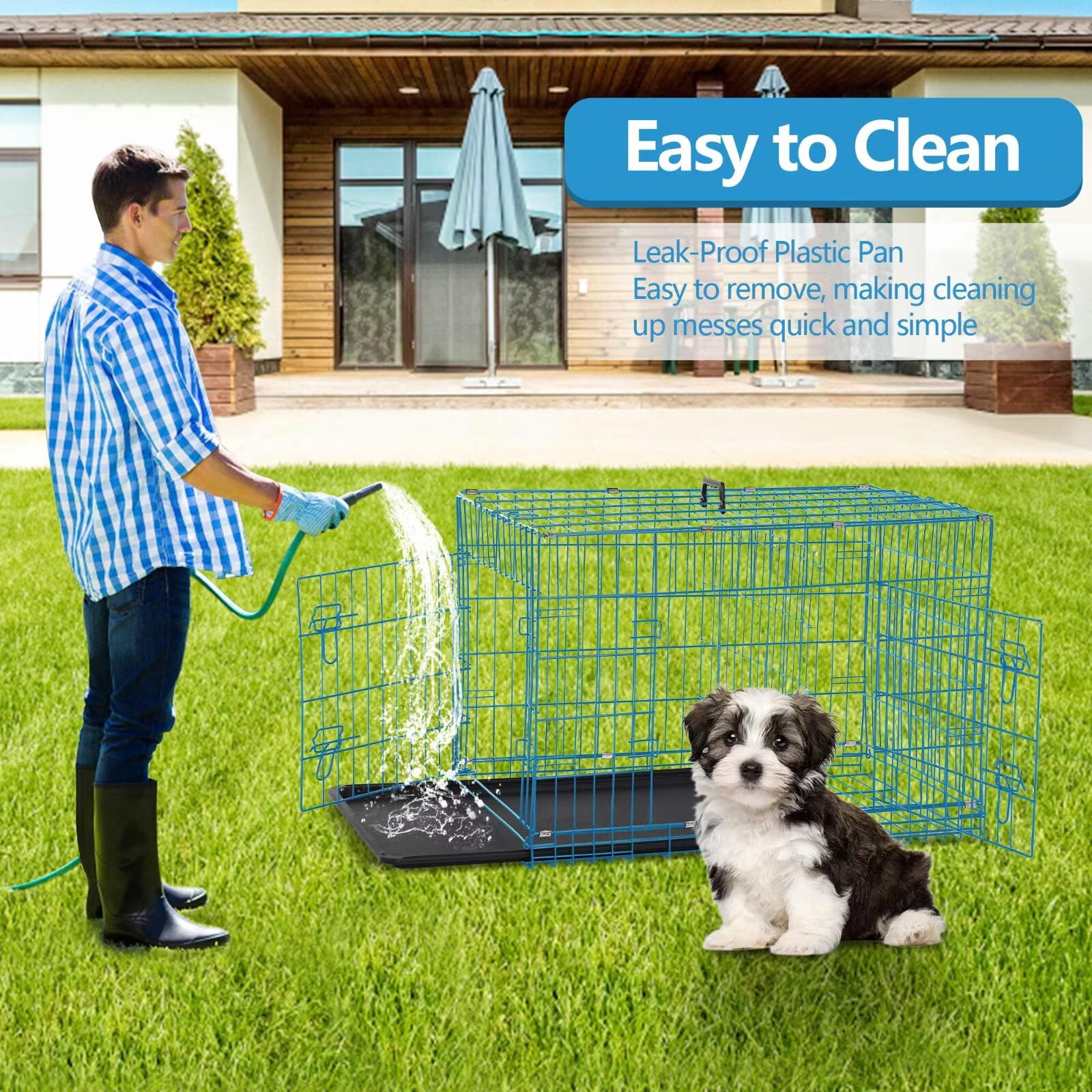 YRLLENSDAN,Dog Crates for Small Dogs,Small Dog Kennel Indoor,Dog Cages ,Collapsible Dog Crate,Wire Dog Crates,Lndoor,Outdoor,24 Inch,Blue