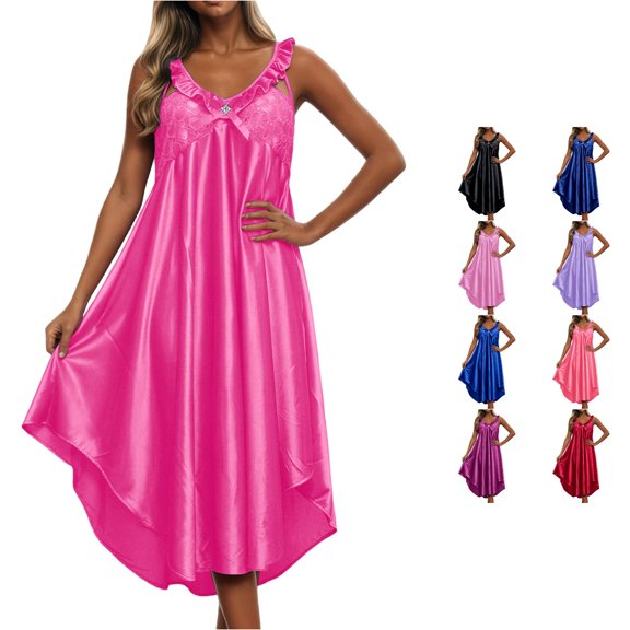LIIPEE Womens Summer Nightgown Sexy Ruffle V Neck Flowy Sleep Dress Ladies Cozy Sleepwear