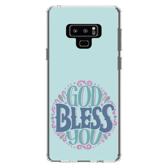 DistinctInk Clear Shockproof Hybrid Case for Samsung Galaxy Note 9 - TPU Bumper, Acrylic Back, Tempered Glass Screen Protector - God Bless You - Circle Floral