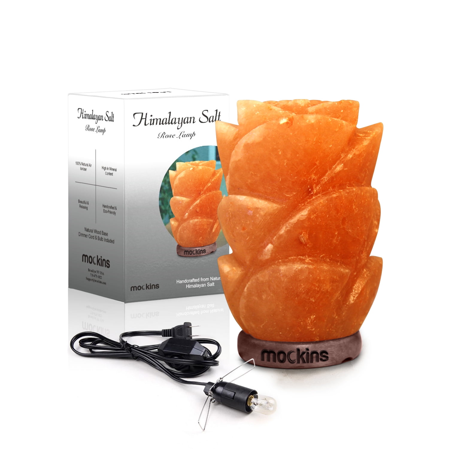 Mockins Natural Hand Carved Pink Himalayan Salt Lamp Rose Shape Plug in Dimmer Switch Rustic Home Decor