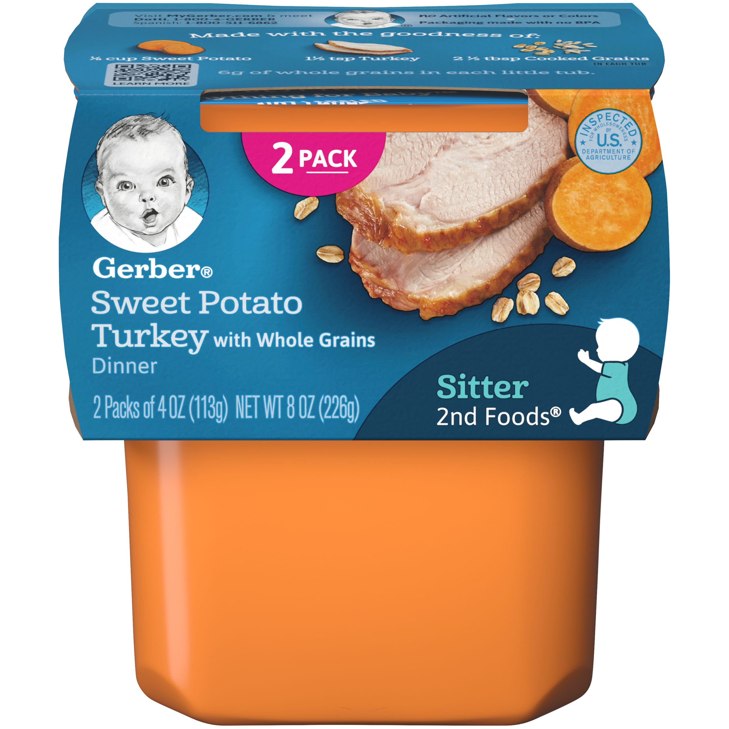 Gerber 2nd Foods Baby Foods, Sweet Potato & Turkey with Whole Grains, 4 oz Tub (16 Pack)