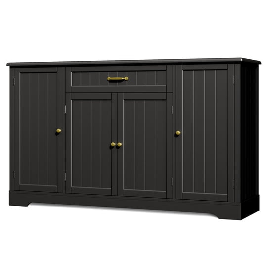 Buffet Cabinet, Aiho Coffee Bar Cabinet with 1 Drawer and 4Doors, 56" Kitchen Storage Cabinet for Kitchen, Living Room and Bathroom - Black