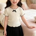 thumbnail image 4 of YunPes Tween Girls Ribbed Short Sleeve T Shirt Lettuce Trim Crew Neck Tees Tops Summer Cute Casual Bowknot Clothes for Kids, 4 of 5