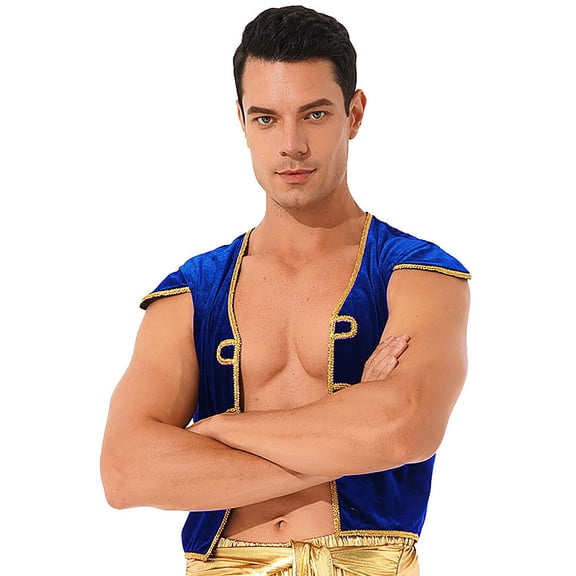 LiiYii Mens Arabian Prince Outfit Street Rat Vest Waistcoat Sleeveless Jacket Outerwear Party Outfit Royal Blue M