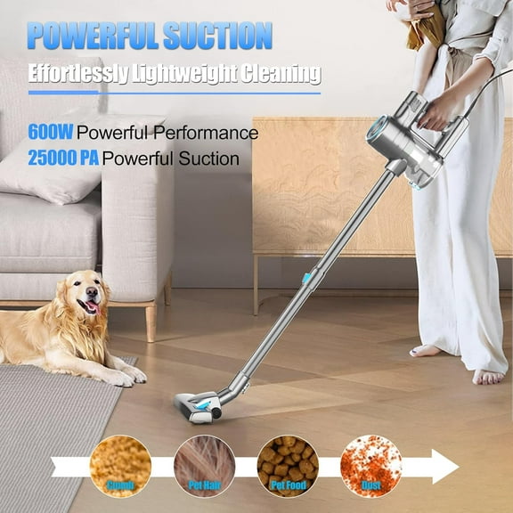 Corded Vacuum Cleaner for Home, 600W Powerful Stick Vacuum, 2 in 1 Vacuum Cleaners, 1.2 L Dust Cup, Corded Handheld Vacuum Pet for Hair, Short-Pile Carpet, Hardfloor (Sky Blue)
