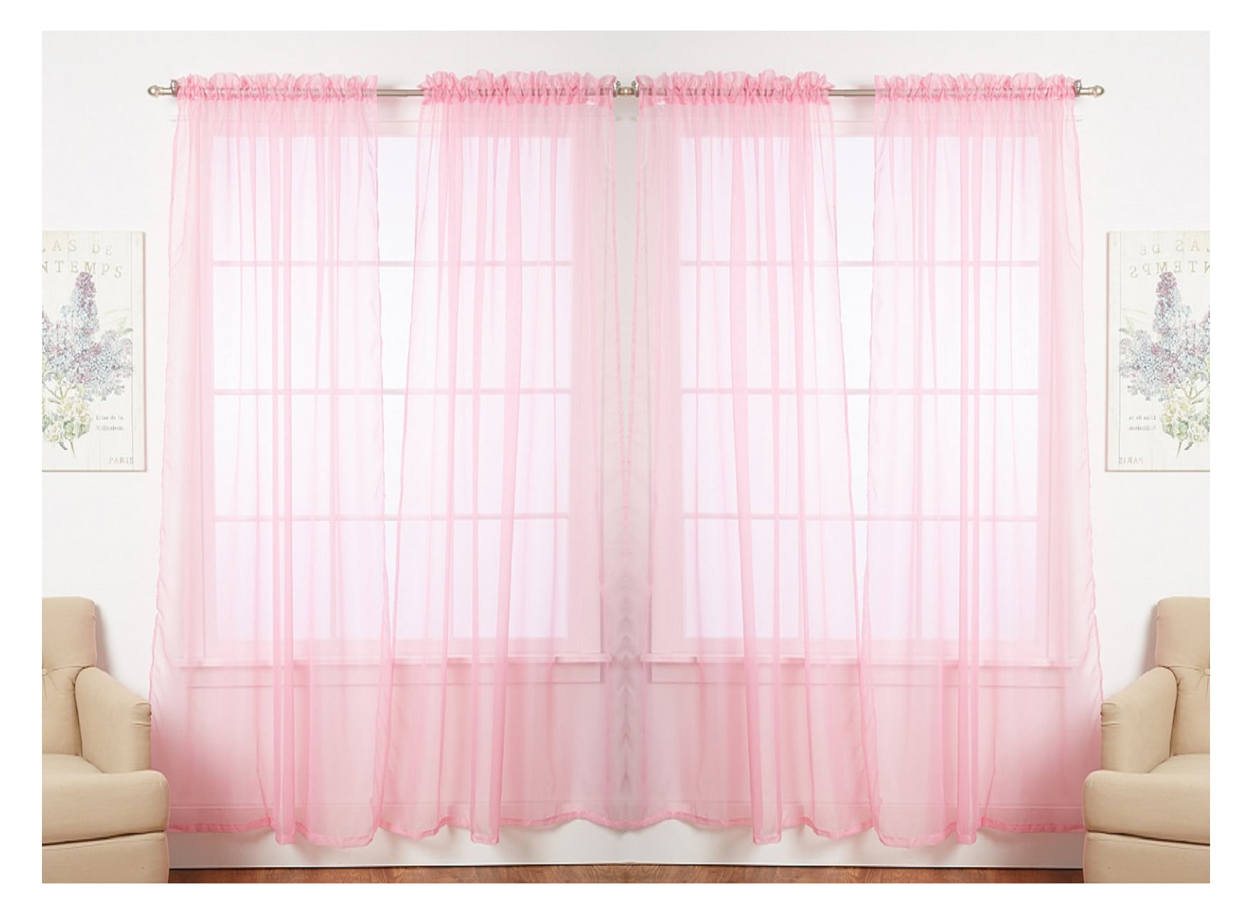 Solid Sheer Window Curtain Panels, Light Pink Panel Curtains