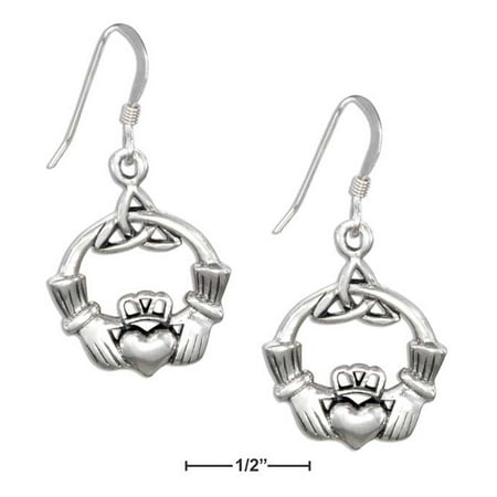 Sterling Silver Irish Claddagh Earrings With Celtic Trinity Knot Sterling Silver Irish Claddagh Earrings With Celtic Trinity Knot