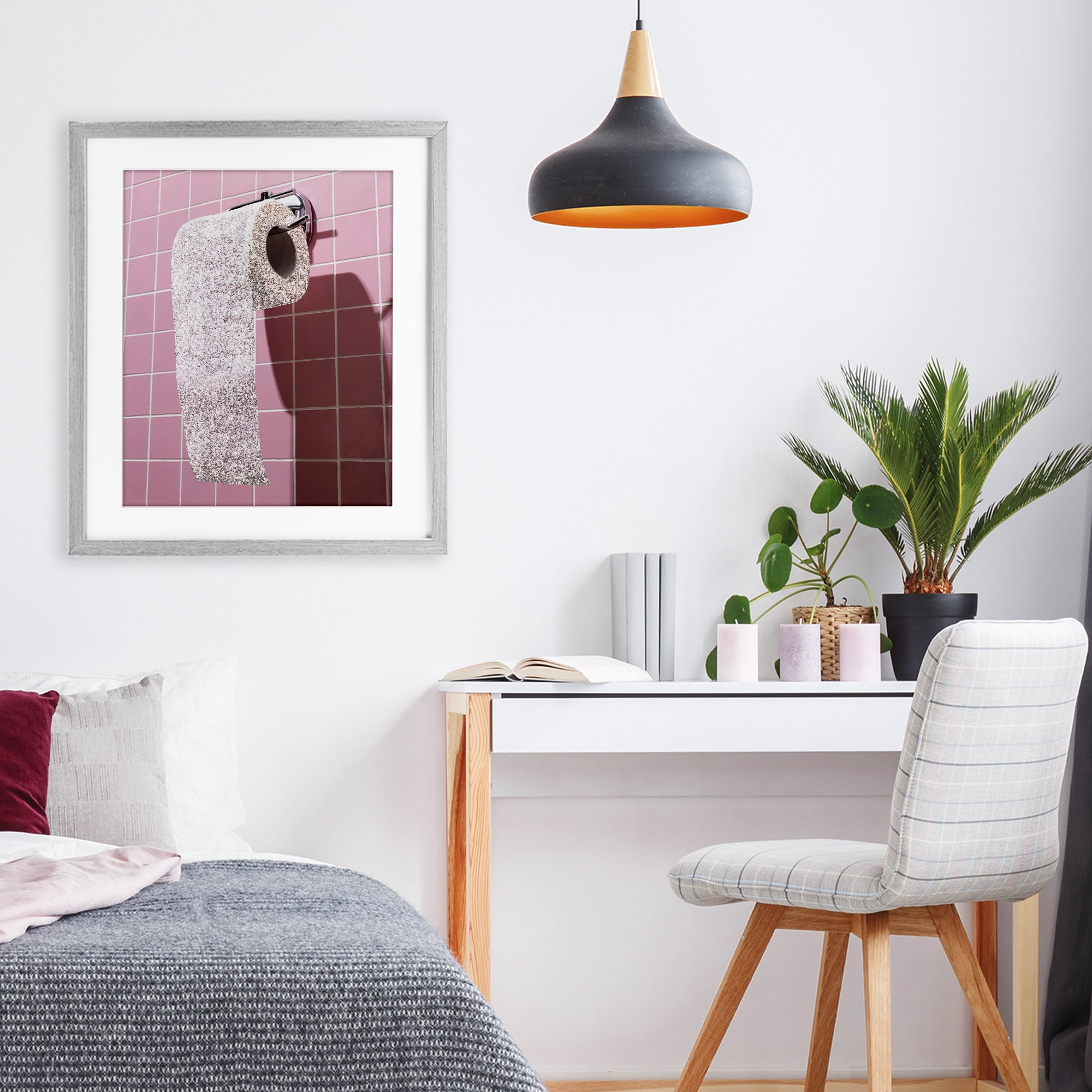 Stupell Industries Glitter Pink Toilet Paper Gray Framed Print Under Glass, design by CAD Designs