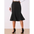 thumbnail image 4 of DARING DIVA Women's Denim Ruffle Fishtail Bodycon Midi Skirts XS Black, 4 of 6