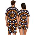 thumbnail image 5 of Matching Halloween Pajamas for Couples 2 Piece Short Sleeve Button Down Pjs Soft Breathable Sleepwear Loungewear for Women Men Pumpkin Ghost Bat Web Print White M, 5 of 6