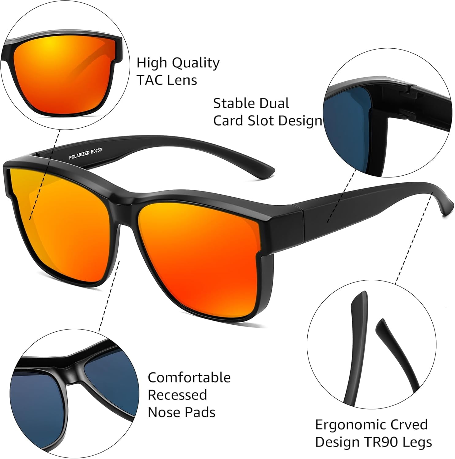 FEISEDY Polarized Sunglasses Fit Over Glasses Women, Fit over Glasses Sunglasses for Driving UV400 Protection B0250