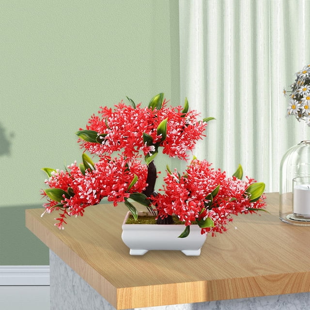 bonsái Artificial, decoración de plantas artificiales, decoración del hogar, granja, chimenea de escritorio, bonsái Artificial en maceta, rojo