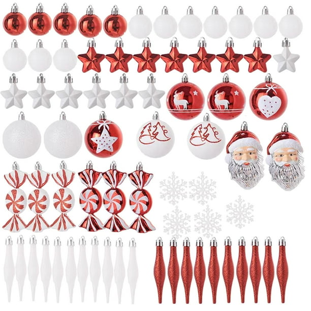 Adornos para árbol de Navidad, bolas navideñas irrompibles de 70 piezas rojo blanco
