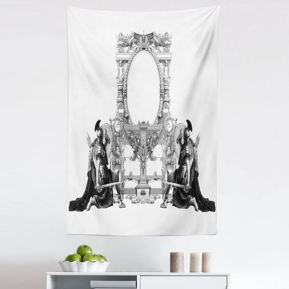 Victorian Tapestry, Victorian Frame with a Gladiator Warrior Roman Headpiece Design, Fabric Wall Hanging Decor for Bedroom Living Room Dorm, 5 Sizes, Black and White, by Ambesonne