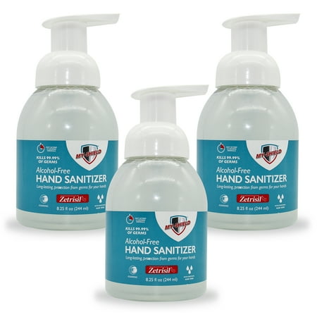 My-Shield Hand Sanitizer Foam 8.25 oz (3 pack). Long-lasting protection. Softens hands with Aloe Vera. Formulated with Zetrisil. Alcohol FREE. (E-1005-05-X3)