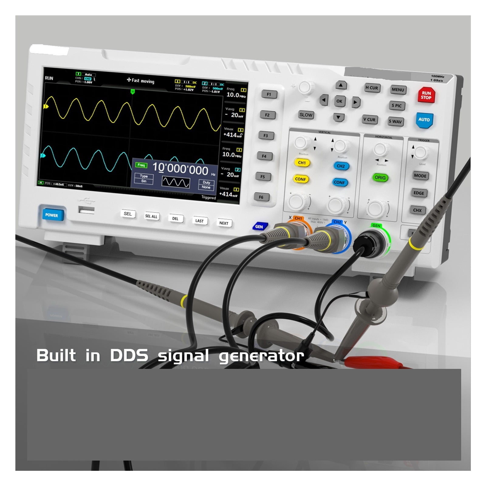 Digital Oscilloscope 100MHz * 2 Analog Bandwidth 1GSa/s Sampling Rate 2 Channels 7'' Benchtop Oscilloscope ,Professional Designed
