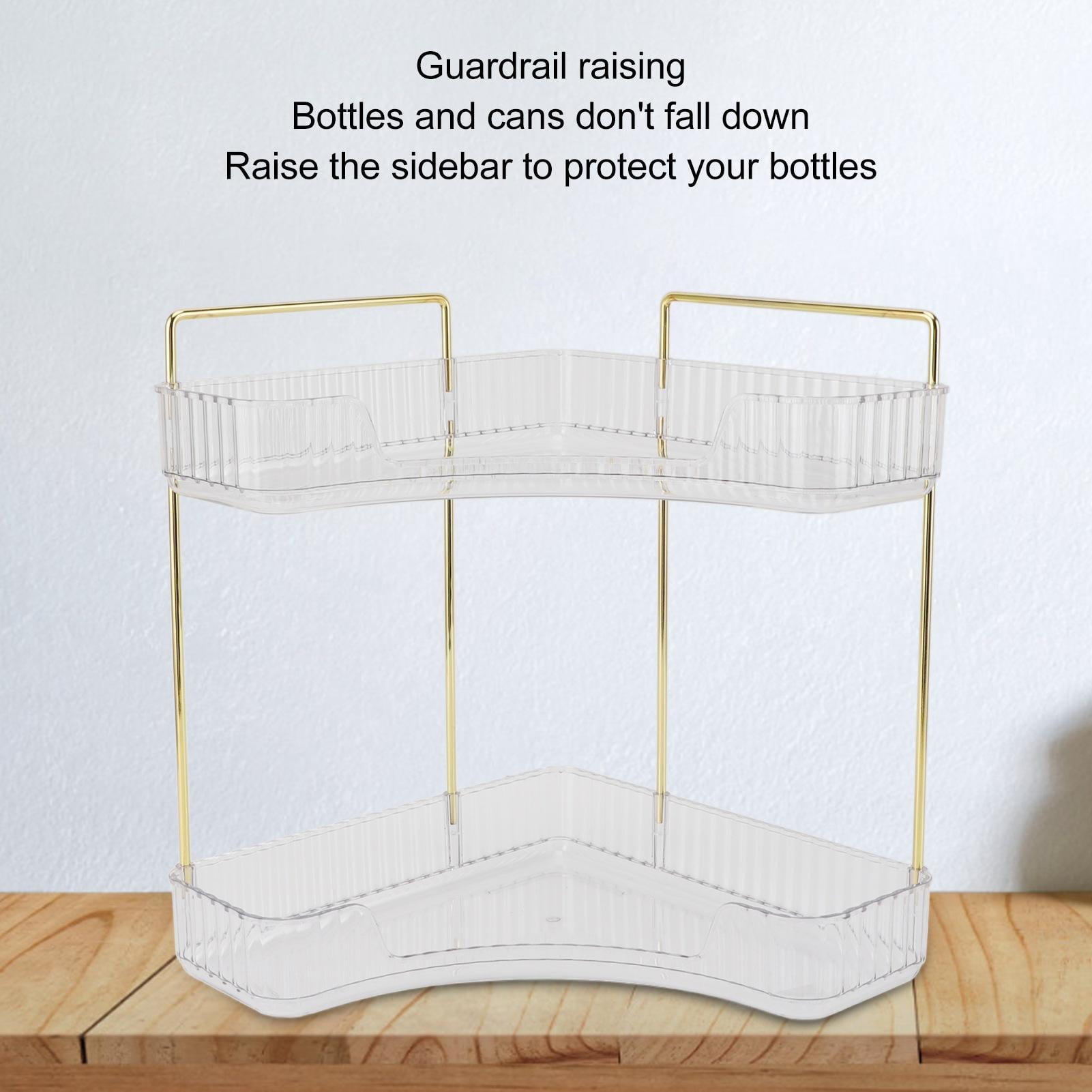 BIMZUC 2‑Tier Corner Bathroom Counter Organizer – Space‑Saving Metal Shelf for Cosmetics, Skin Care & Makeup, Transparent Design