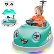 Kids Bumper Car 12V Ride on Toy for 3-5 Years Old with Pushrod and Dinner Plate, USB, Music, Rocking Horse Mode, Anti-Collision Bumper Car Ride on, Red