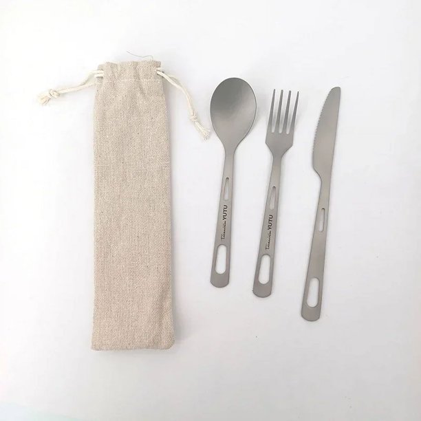 Juego de vajilla de titanio puro para exteriores, cuchillo y tenedor esmerilados para el hogar, cuchara, palillos, juego de cuchillos y tenedores portátiles para viajes y campamentos