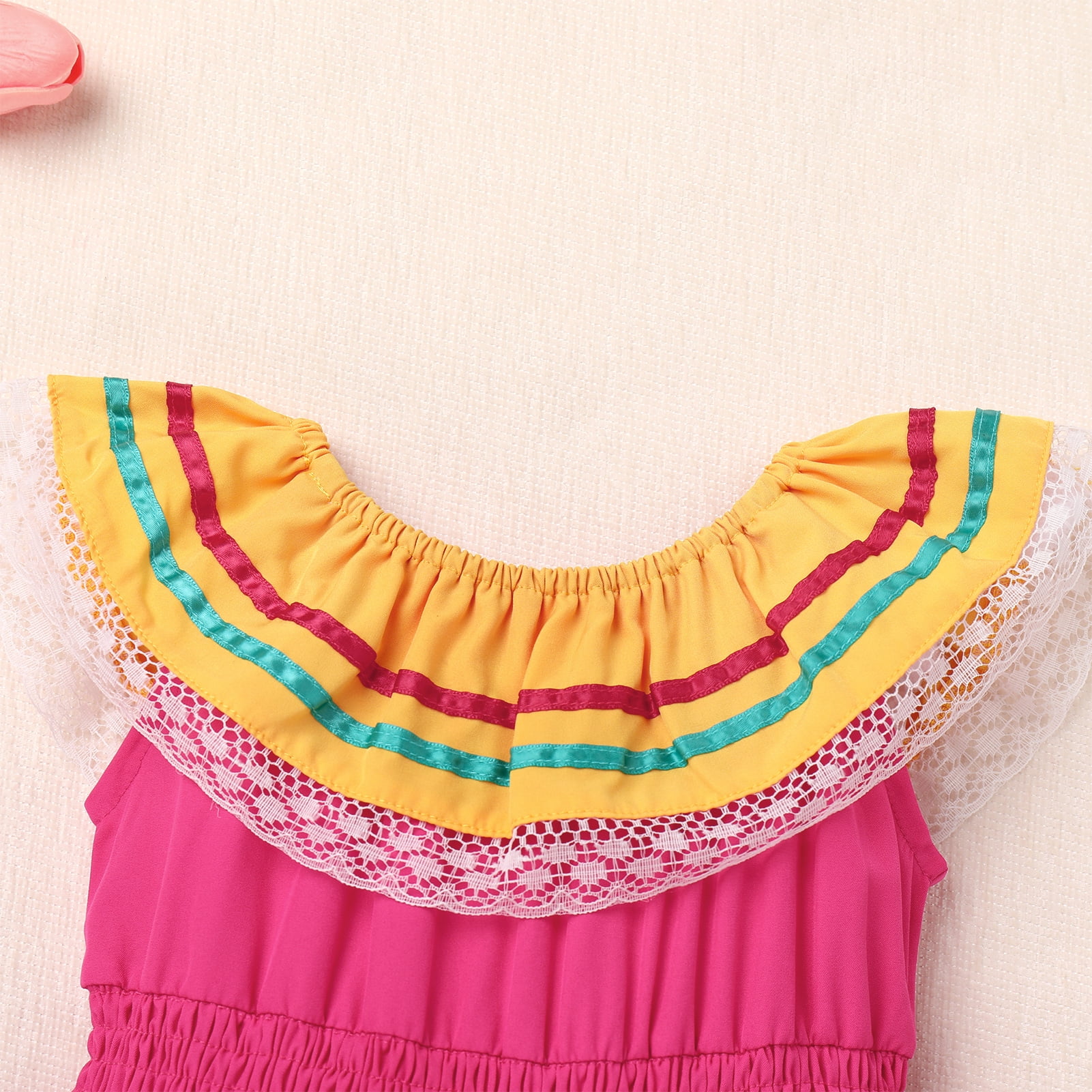 IBTOM CASTLE Baby Girls Mexican Fiesta 1st Birthday Outfit Romper Dress with Flower Headband Summer Cake Smash Photo Shoot 3-6 Months Yellow