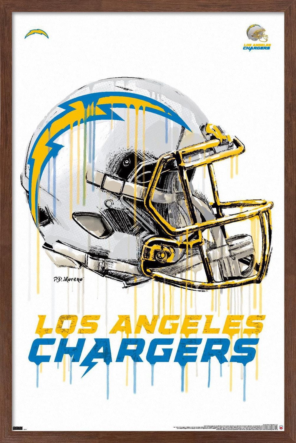 NFL Los Angeles Chargers - Drip Helmet 20 Wall Poster, 14.725" x 22.375" Framed