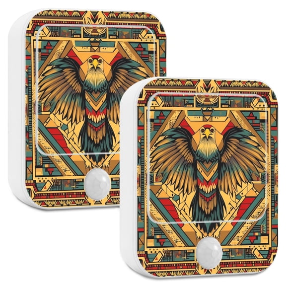 Yayeee 2-Pack Plug in LED Night Lights with Light Sensors Motion Detectors, Retro Abstract Eagle