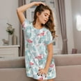 thumbnail image 3 of Honeii Tropical Flamingo Print Women's Loose Short Sleeve Nightgown, Soft Cotton Sleepwear, Comfy Loose Fit Pajama Dress for Sleep and Lounge, 3 of 6