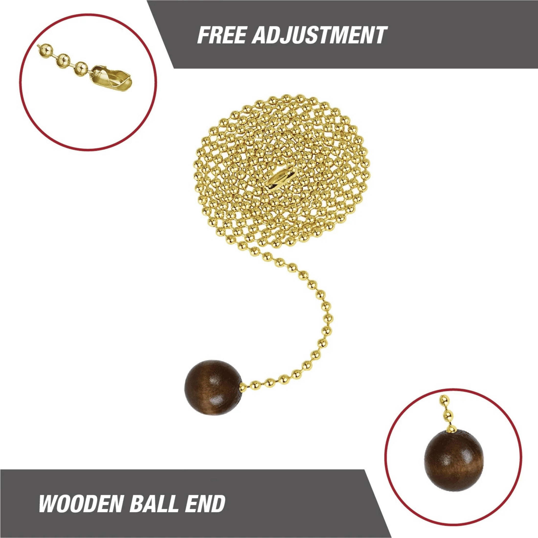 Hyper Tough Ceiling Fan Pull Chain with Wood Ball, 3 ft