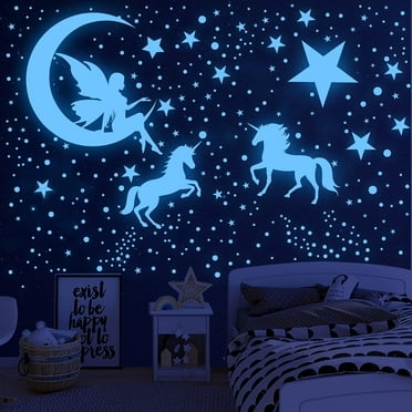Neasyth Glow in The Dark Stars for Ceiling, 915 Pcs Unicorn Wall Stickers for Kids Nursery Bedroom Decor