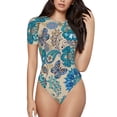 thumbnail image 2 of Goofa Vintage Floral Butterflies Printed Women Rash Guard Short Sleeve,Tummy control Swimsuit Surfing Swimsuit Bathing Suit One Piece Swimsuit UPF 50-Medium, 2 of 9