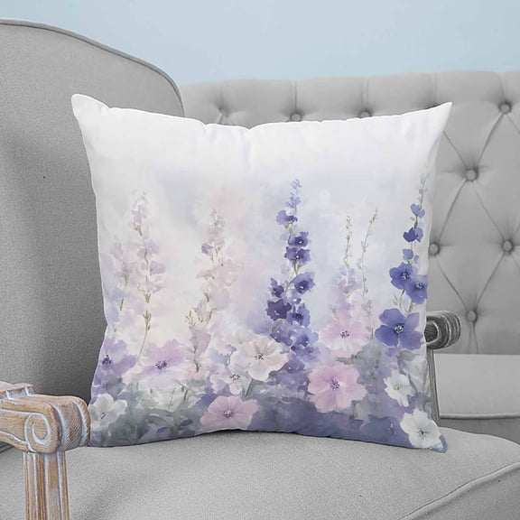 Lavender Throw Pillow Covers, Soft Pillowcases with Invisible Zipper, Pastoral Pastel Purple Pink Wildflower Decorative Square Pillow Cushion Covers for Living Room Couch Sofa Bed 16x16 Inches