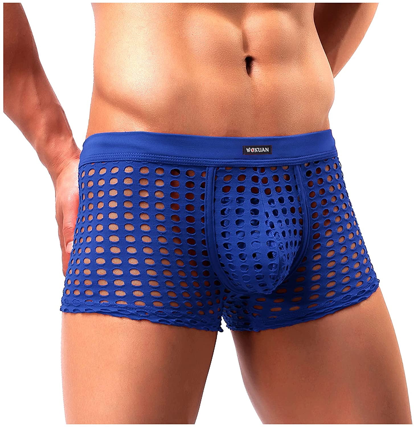 Mizok Men S Breathable Mesh Underwear Sexy Boxer Briefs Trunks Royal Blue Xxl 2pc