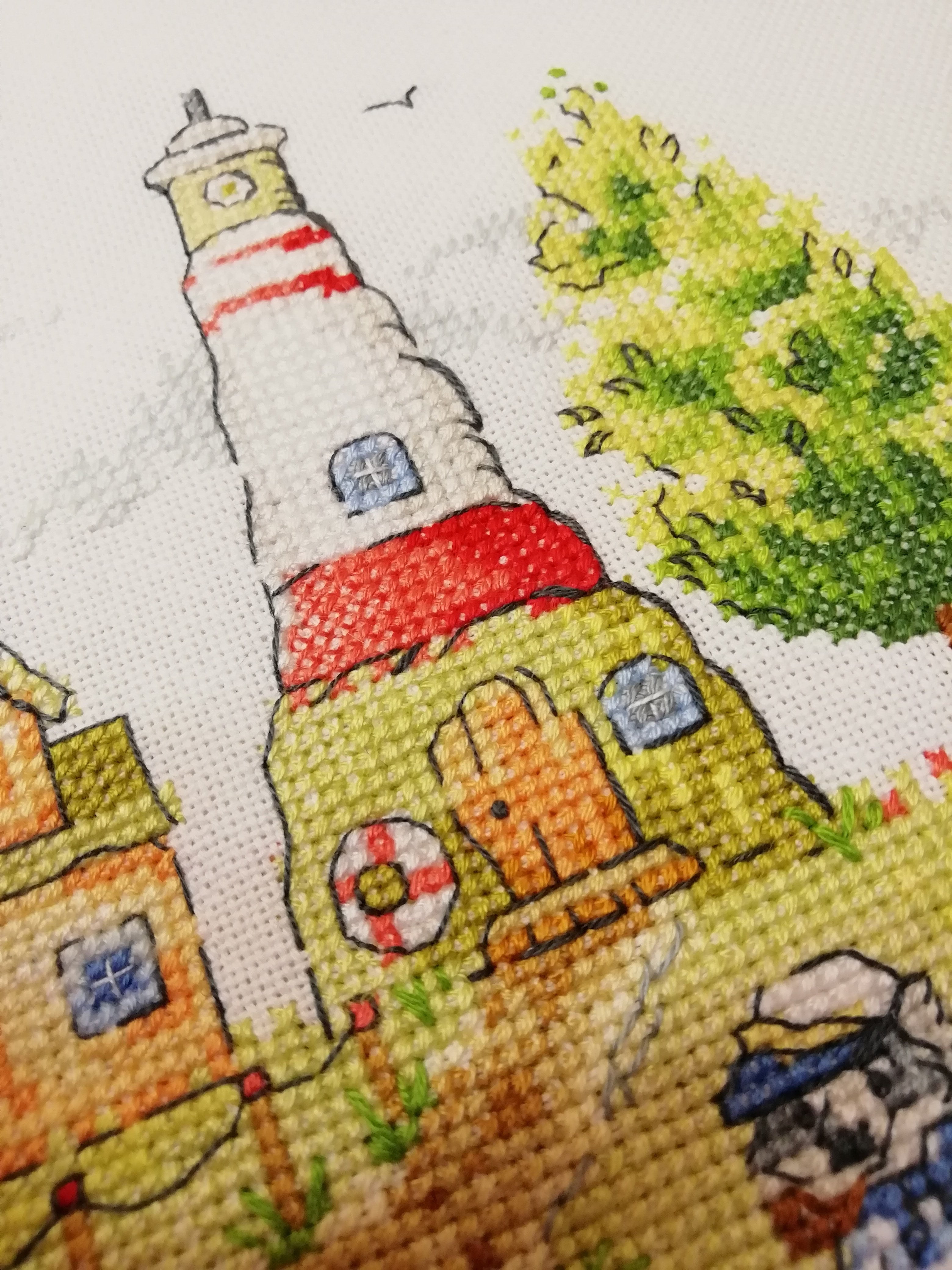 Counted Cross-Stitch Kit Lighthouse Keeper RZ-34 Needlework Easy Small Forest House By NeoCraft Green Blue Canvas Cotton