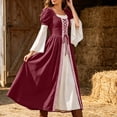 thumbnail image 3 of UPPADA Renaissance Costume for Women Lace Up Fairy Core Dress Pirate Irish Ren Faire Long Dresses Medieval Costumes Wine,L, 3 of 9