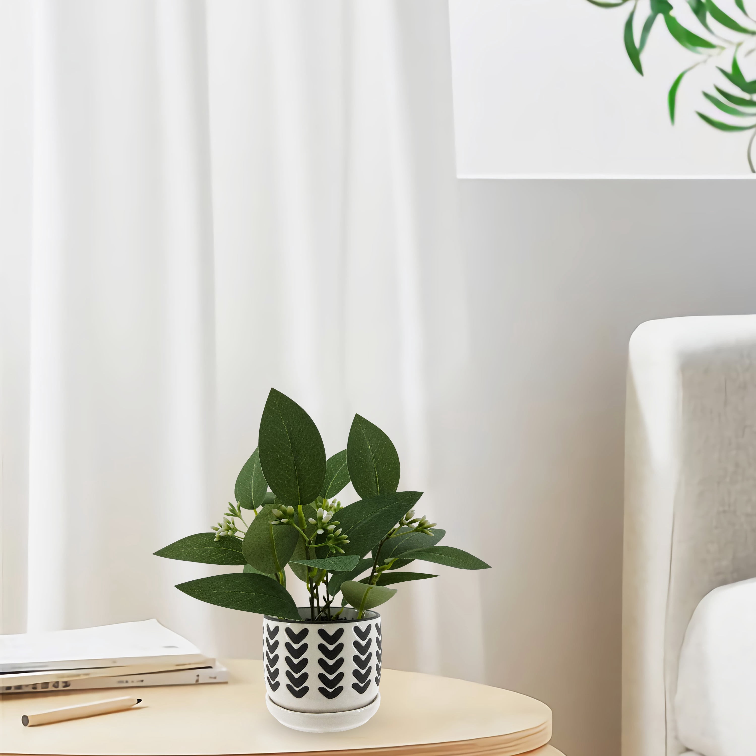 Mainstays Artificial Green Plant in Chevron Ceramic Pot, 8 Inches