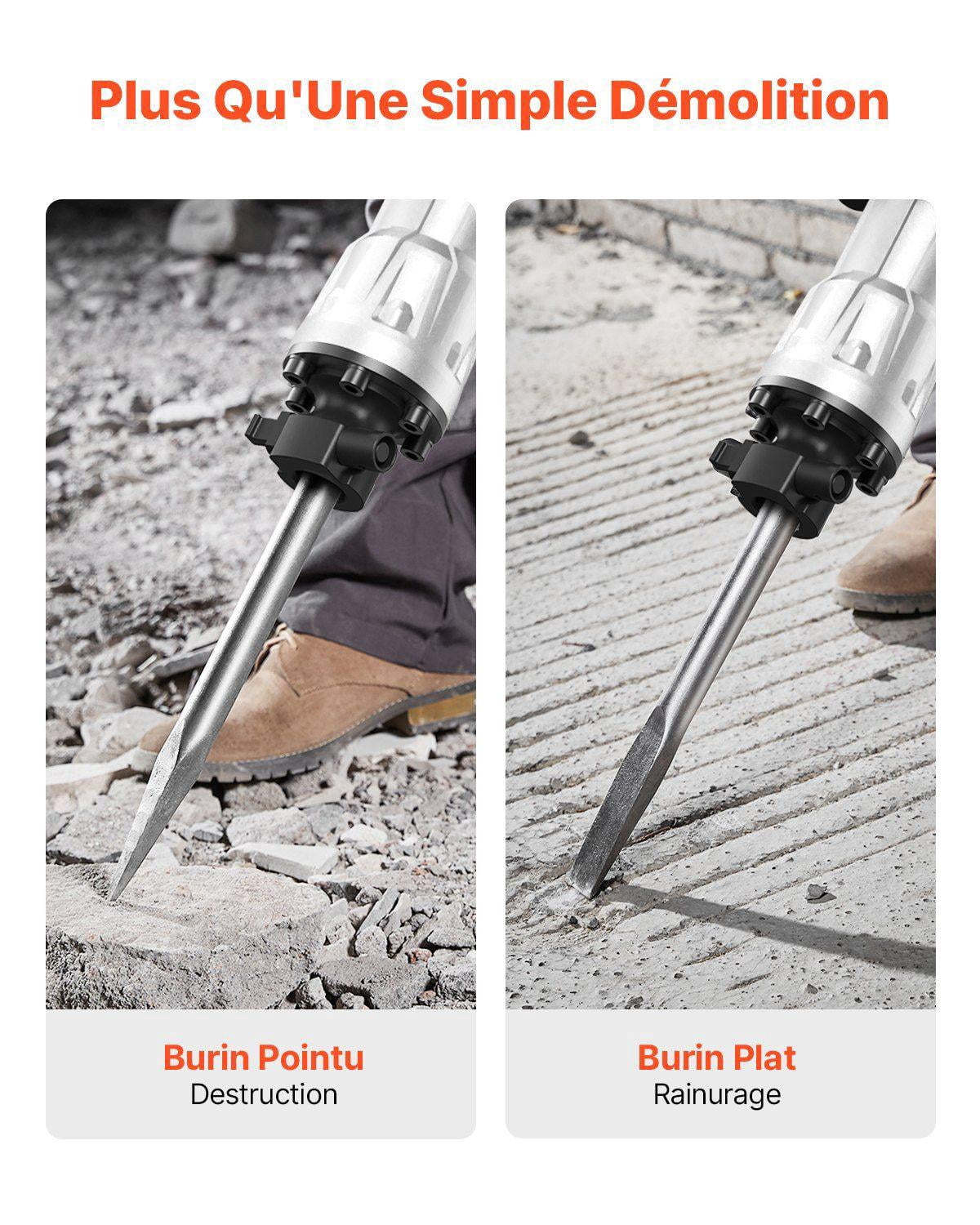 3500W Heavy Duty Electric Demolition Jack Hammer Concrete Breaker 1900 BPM with 360 Celsius Swiveling Front Handle 2 Chisels and Gloves