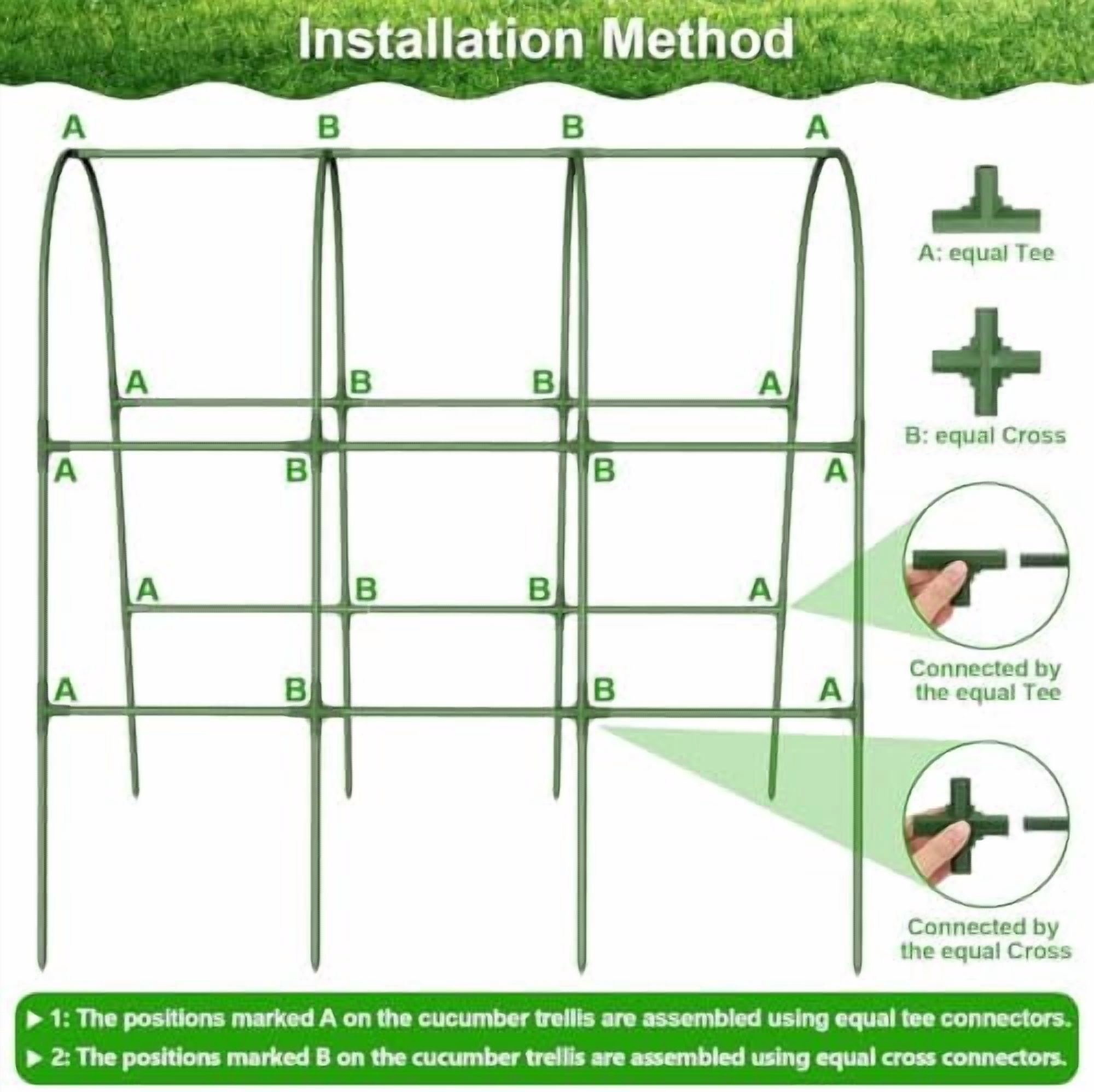 Cucumber Trellis for Raised Bed Garden, U-Shape Arch Trellis for Climbing Plants Outdoor, Metal Vegetables Trellis with Netting, Garden Trellis for Cucumber Plants Sweet Pea Bean Grape