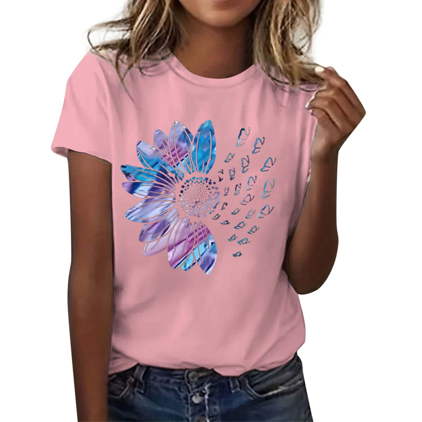 WEIYLL T-Shirts pour Femmes à Imprimé de Lettres, Manches Courtes, Col Rond, Blouse Rose, Tailles TG