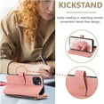 thumbnail image 3 of Case for iPhone 13 iPhone 14 6.1 inch, 9 Card Slots Retro Leather Wallet Shockproof Flip Cover with Hand Strap Card Slots Zipper Pocket Kickstand Handbag Magnetic Closure - Retro Pink, 3 of 15