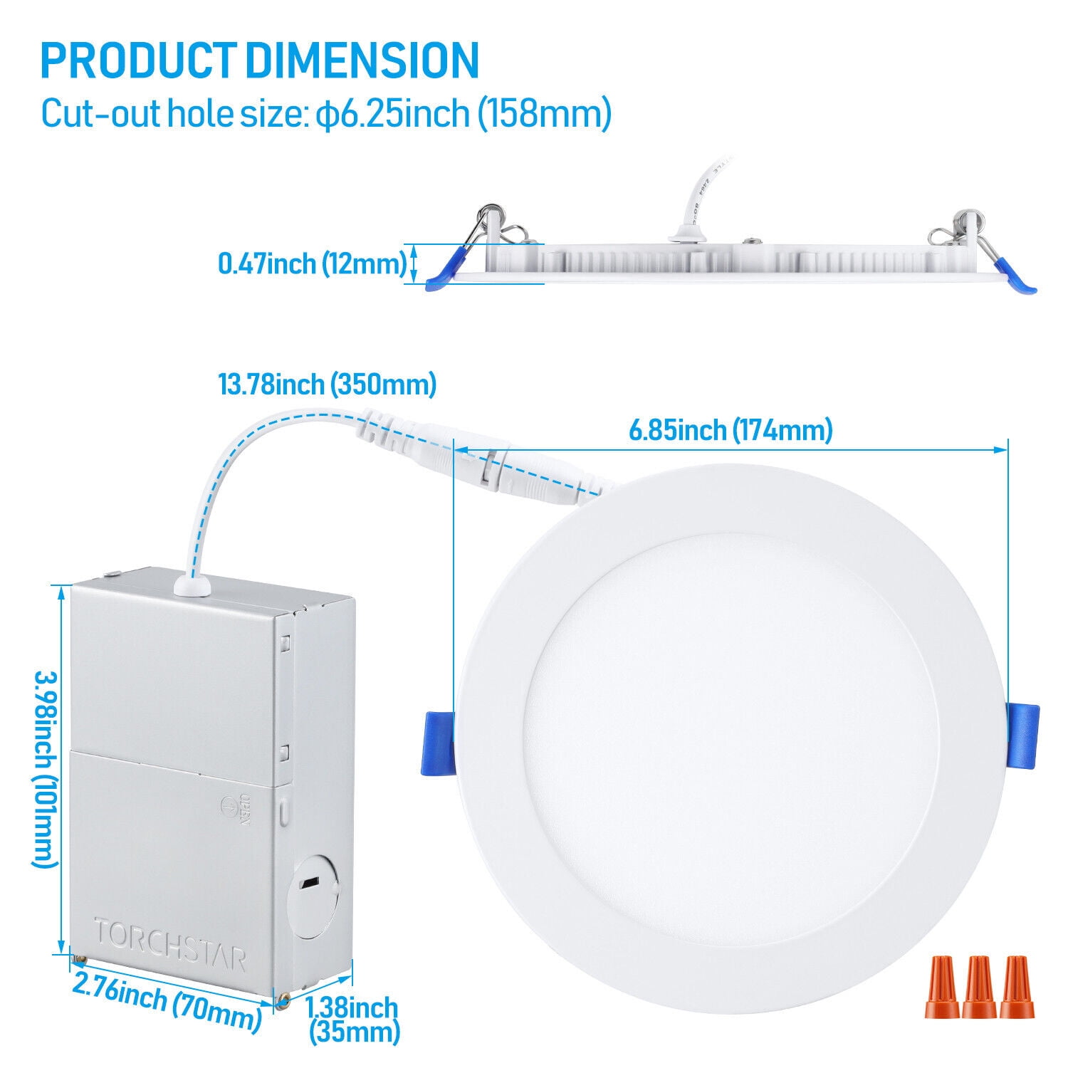 TORCHSTAR エッセンシャルシリーズ 6インチ 超薄型 LED 埋め込み型照明 Jボックス付き 12W 調光可能 スリムパネル ダウンライト 1000lm ETL ＆ Energy S並行輸入 TORCHSTAR エッセンシャルシリーズ 6インチ 超薄型LED埋め込み型照明 J